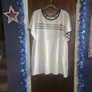 Torrid White Tee with Black and Red Details